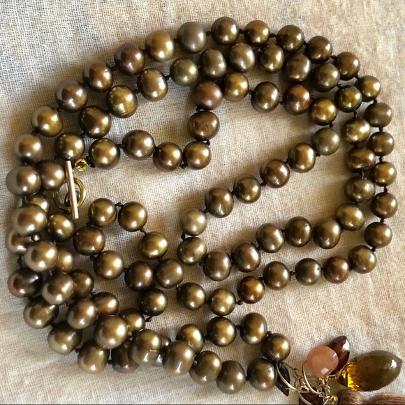 Long Genuine Pearls Gemstones Fringe Necklace 34” - Picture 4 of 4